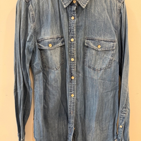 J. Crew - Medium Blue Denim Chambray Western Button up Long Sleeve Shirt, Size 8 - Picture 2 of 4